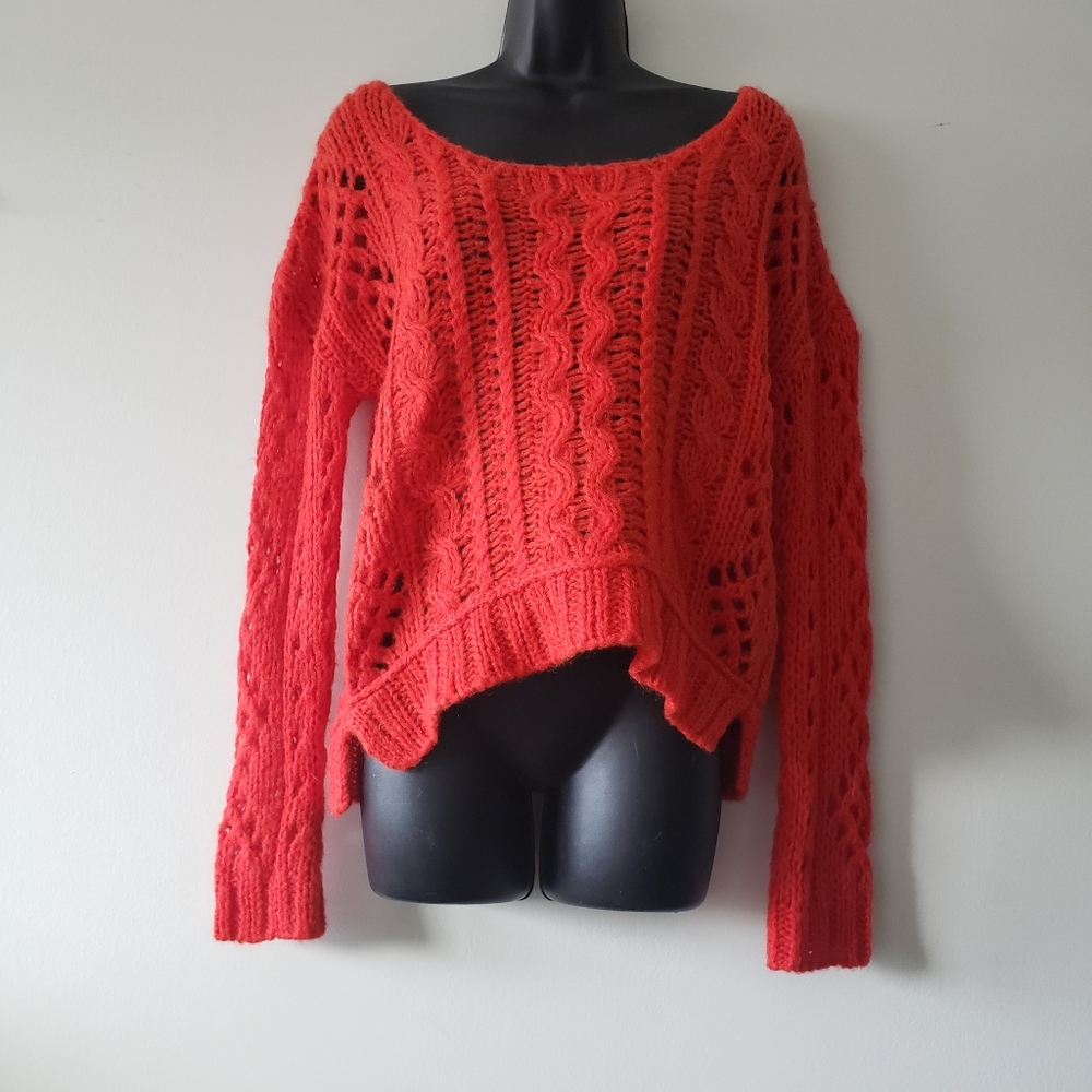 Free People Orange Chunky Open Knit Sweater